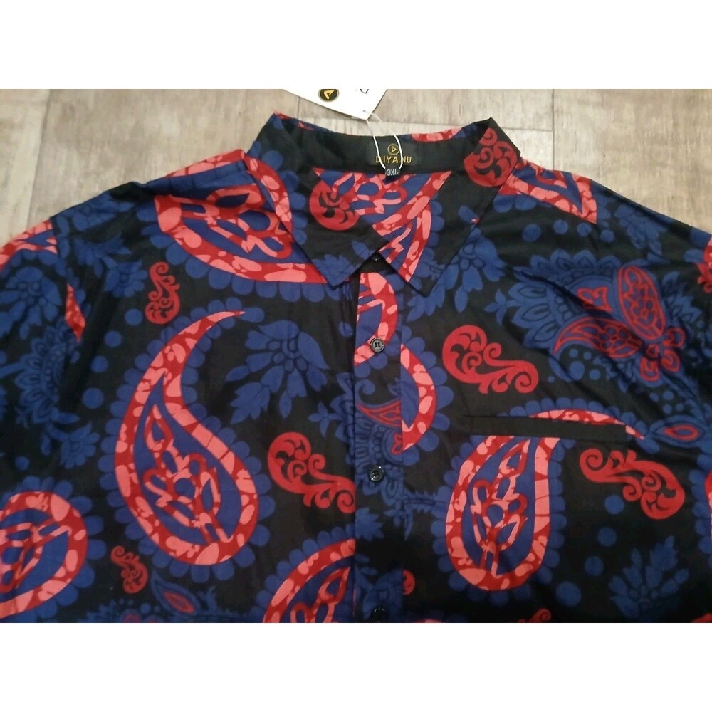 Diyanu Mens Tribal African Wear Paisley Print Button Up Long Sleeve Shirt 3XL - Picture 3 of 12